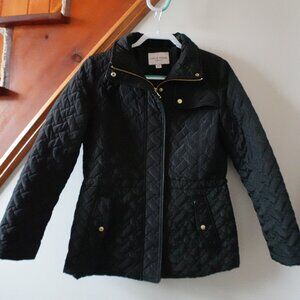 Cole Haan Signature Quilted Black Zip Up Jacket with Gold Buttons Medium